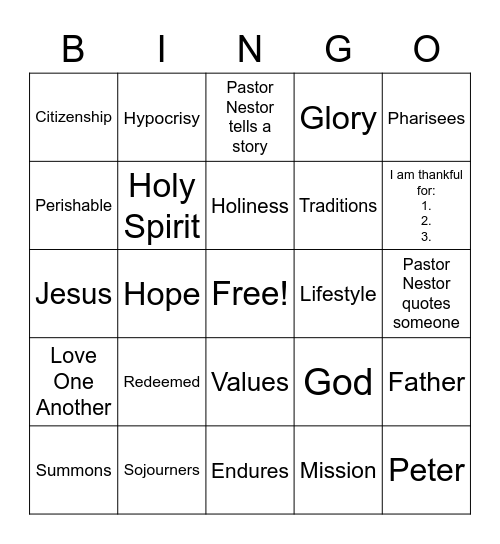 June 13, 2021 Sermon Bingo Card