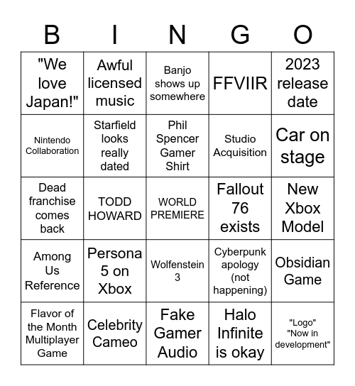 Microsoft Bingo Card