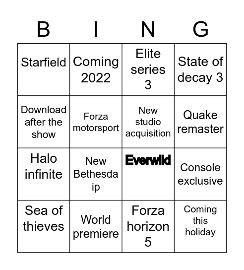 Xbox e3 bingo Card