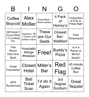 Detroit Grand Prix Bingo Card
