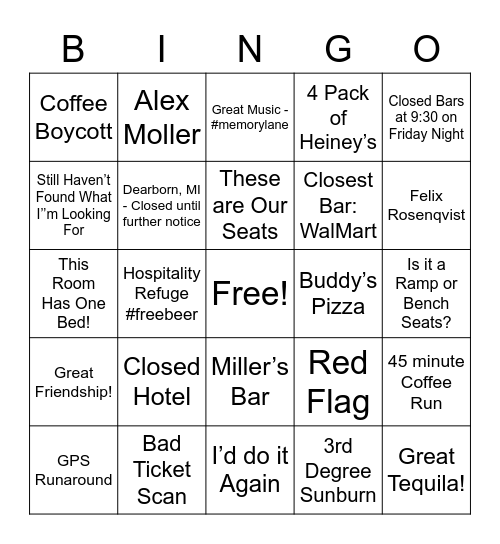 Detroit Grand Prix Bingo Card