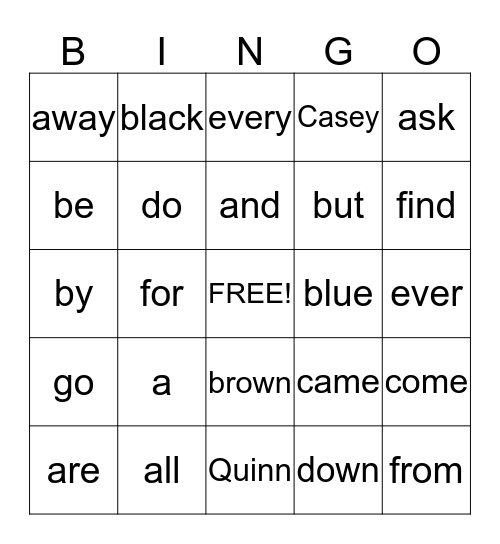 Casey and Quinn's Bingo Card