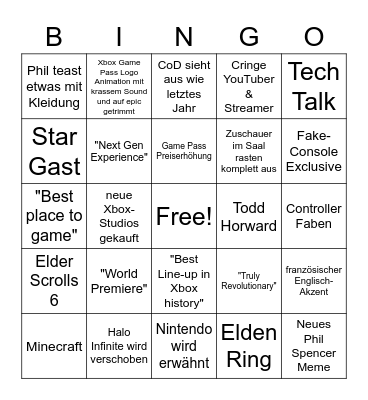 E3 XboxBethesda Bingo Card