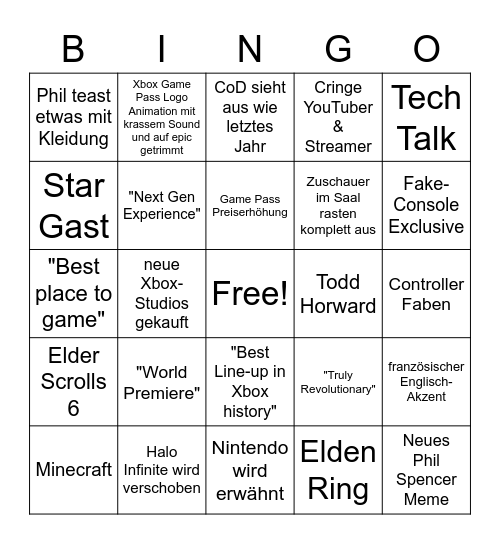 E3 XboxBethesda Bingo Card