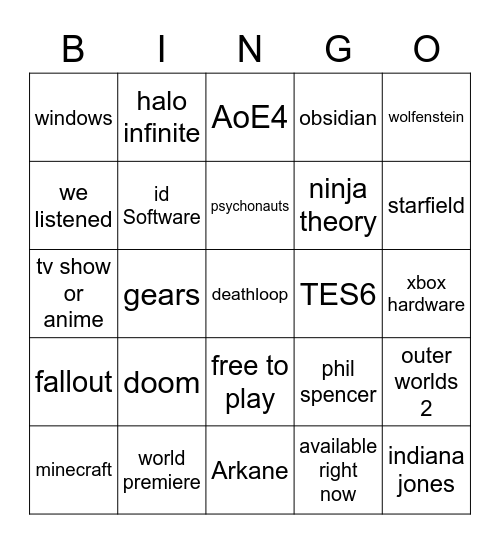 E3 M$ Bingo Card