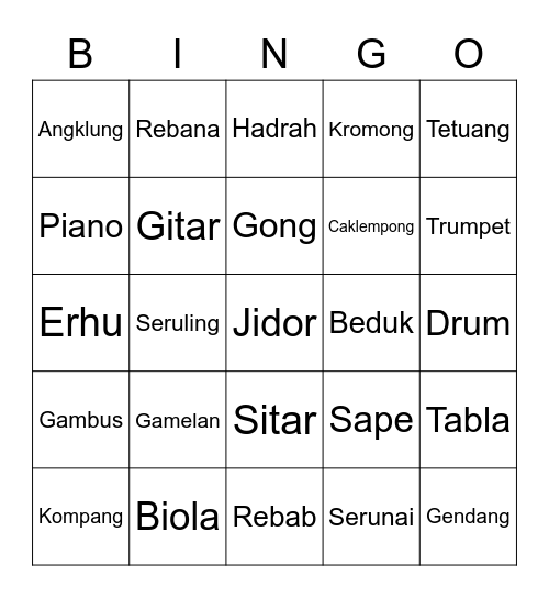 Alat Muzik Bingo Card