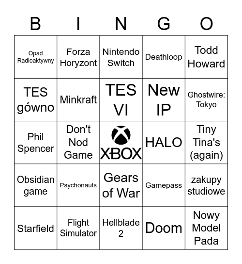 Xbox/Bethesda Bingo Card