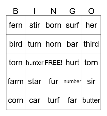 R-Controlled Vowels Bingo Card