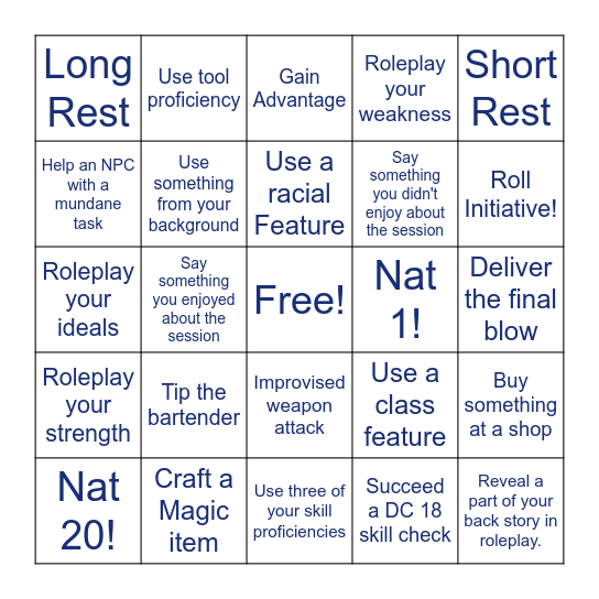 DND BINGO CARD 00.1 Bingo Card