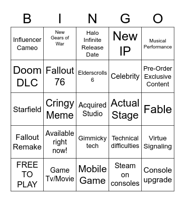 Xbox And Bethesda Bingo Card