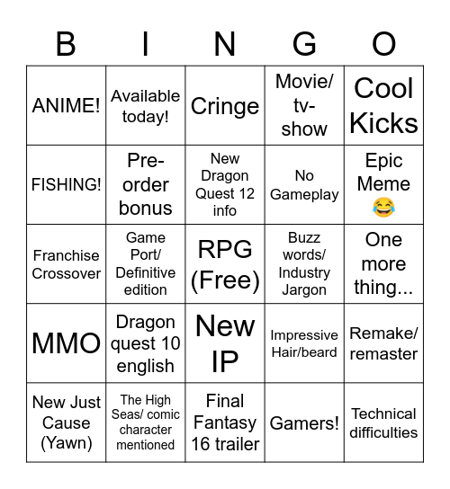 Squeenix Bingo Card