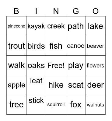 Piney Run Park Bingo Card