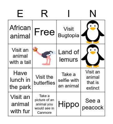 Zoo Bingo Card
