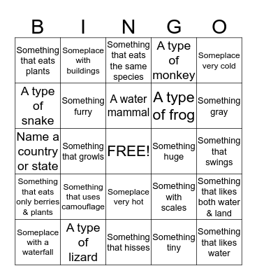 Jeff Corwin Adventure Bingo Card