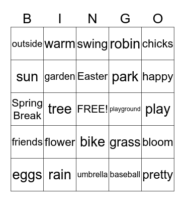 Spring Words Bingo Card