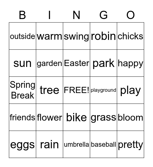 Spring Words Bingo Card