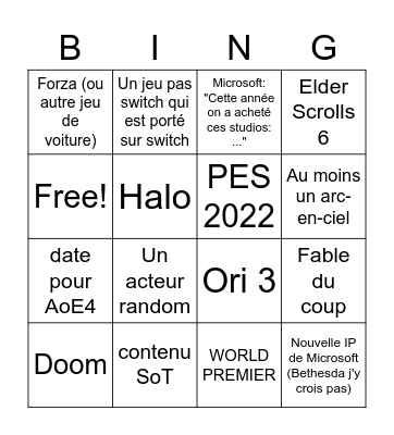 Microsoft & Bethesda Bingo Card