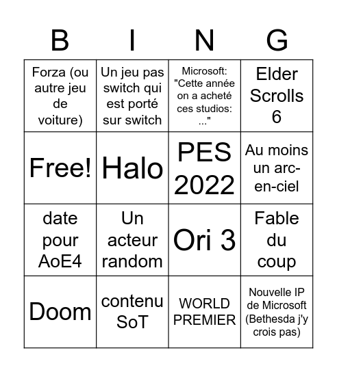 Microsoft & Bethesda Bingo Card