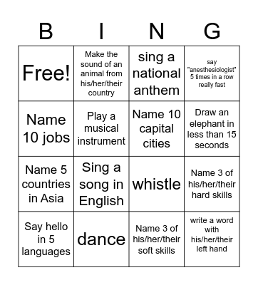 Abilities Bingo Card