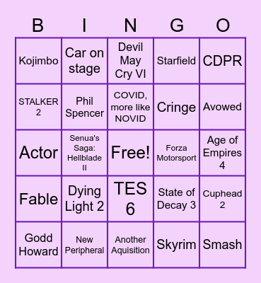 Microsoft E3 2021 Bingo Card