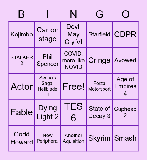 Microsoft E3 2021 Bingo Card