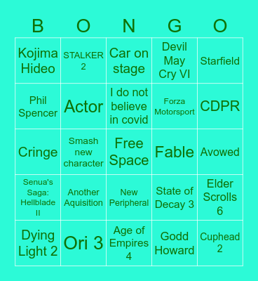 E3 2021 Bingo Card