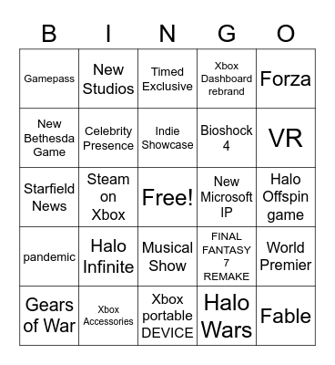 Xbox E3 Bingo Card