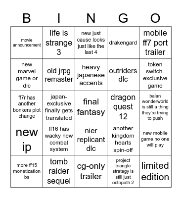 Squenix Bingo Card