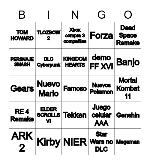 E3 Bethesda, Xbox, Esquare Enix Nintendo ETC Bingo Card