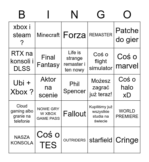 Bingo E3 xbox bethesda i inni Bingo Card