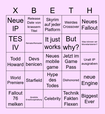Xbox & Bethesda Bingo Card