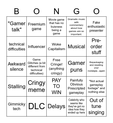 xbox & bathesday cringe bingo Card