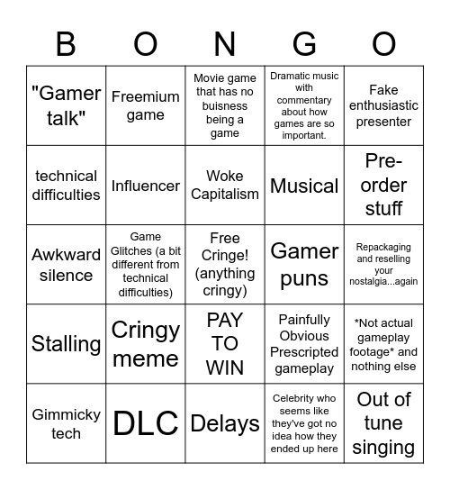 xbox & bathesday cringe bingo Card