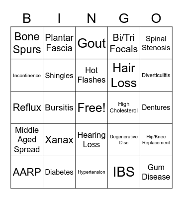 Old Fart Bingo Card