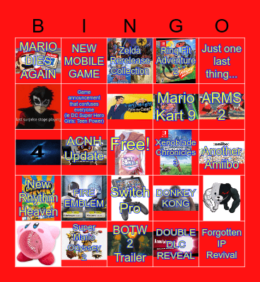 E3 NINTENDO BINGO Card