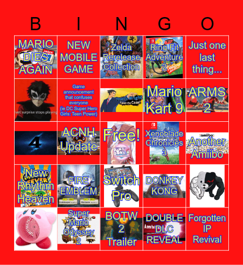 E3 NINTENDO BINGO Card