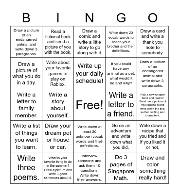 Vivian's Summer Bingo Card