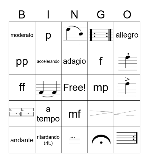 Musical Terms Bingo Card