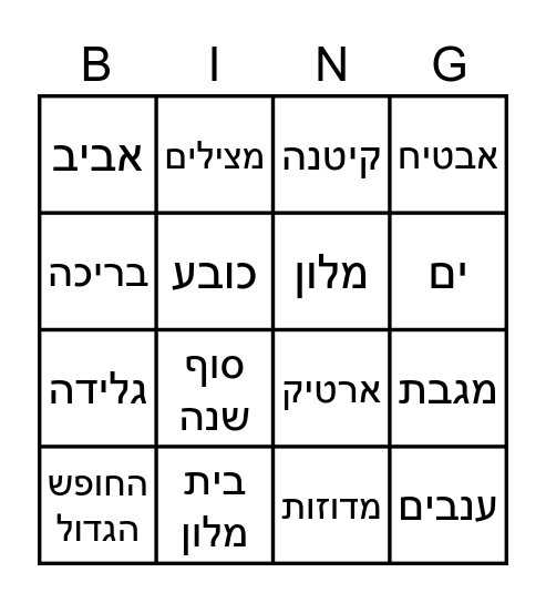 בינגו קיץ Bingo Card