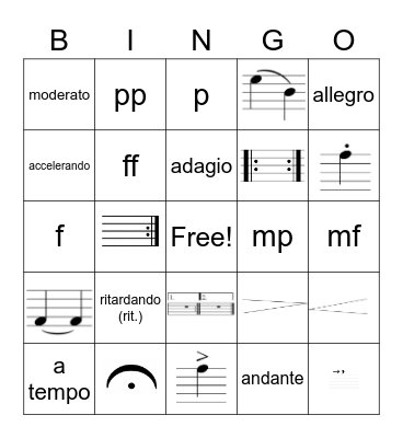 Musical Terms Bingo Card