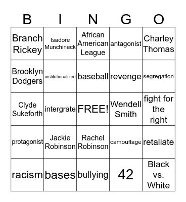 Noble Experiment Bingo Card