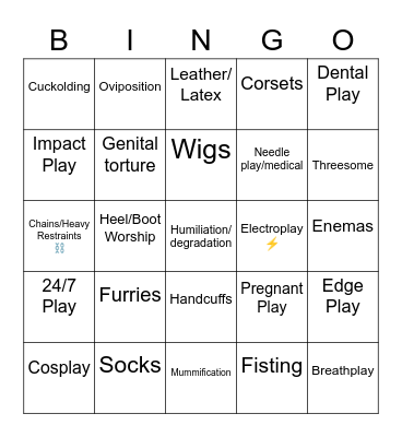 Fetishes And Kinks Bingo Card