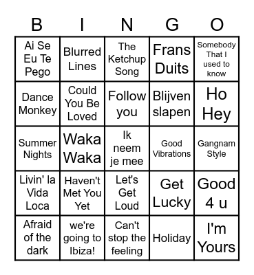 SMAN muziek bingo ;-) Bingo Card
