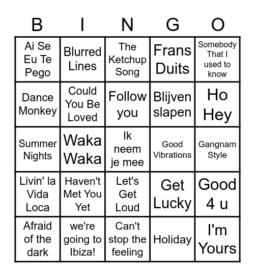 SMAN muziek bingo ;-) Bingo Card