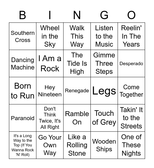 Top Bands Of The 70's Bingo Card