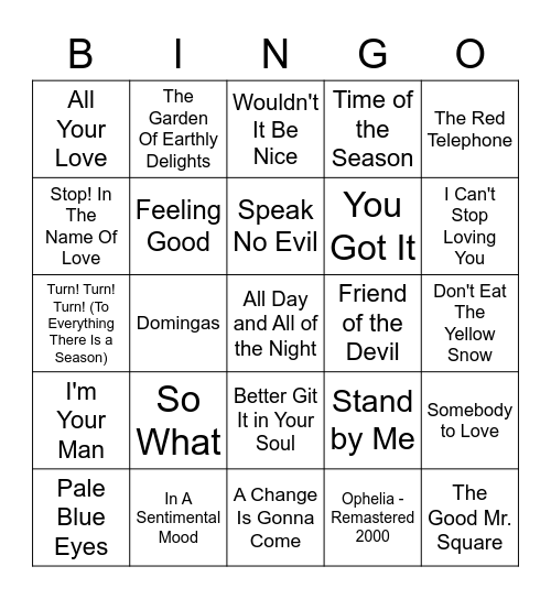 Top Bands Of The 60's Bingo Card