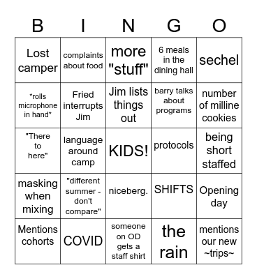 Staff Meeting 1 Bingo Card