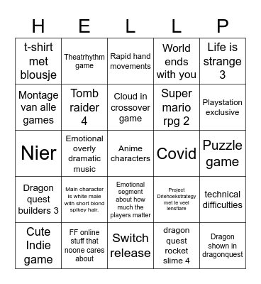 Square Enix E3 Bingo Card