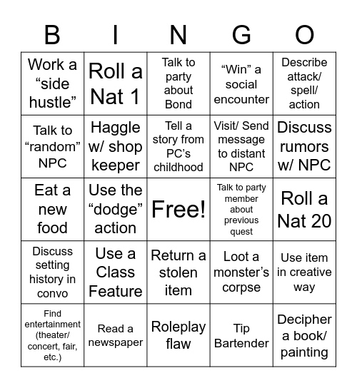 Eberron Bingo Card