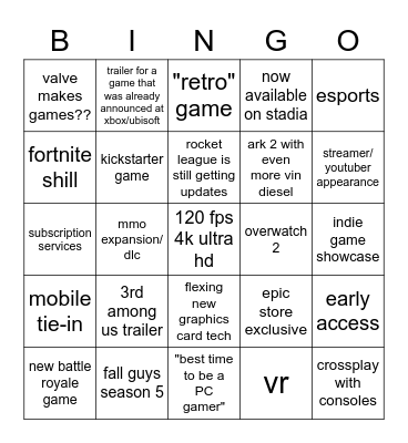 PC Gamers Bingo Card